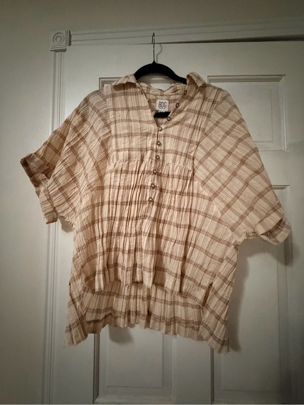 BDG Beige and Tan Plaid Button-Front Shirt